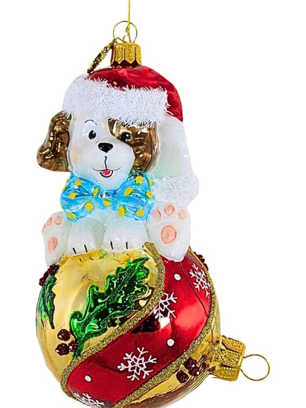Santa Dog Glass Tree Ornament - 6.25in Holiday Decor for Pet Lovers